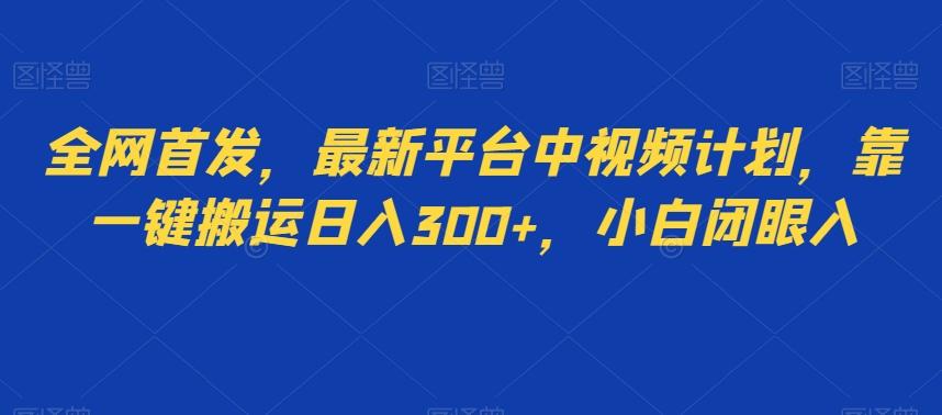 全网首发，最新平台中视频计划，靠一键搬运日入300+，小白闭眼入-AI网创