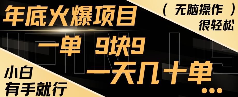 年底火爆项目，一单9.9，一天几十单，只需一部手机，傻瓜式操作，小白有手就行-AI网创