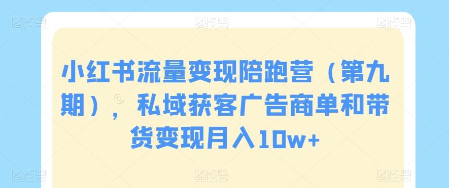 小红书流量变现陪跑营（第九期），私域获客广告商单和带货变现月入10w+-AI网创