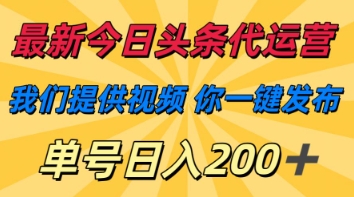 最新今日头条代运营，我们提供视频，你一键发布，单号日入200+【揭秘】-AI网创