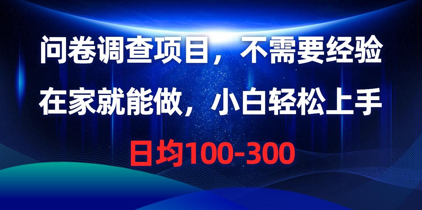 问卷调查项目，不需要经验，在家就能做，小白轻松上手，日均100-300-AI网创