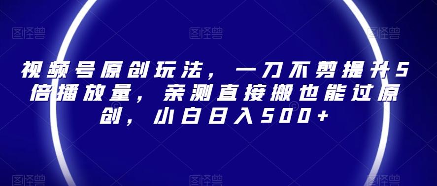 视频号原创玩法，一刀不剪提升5倍播放量，亲测直接搬也能过原创，小白日入500+【揭秘】-AI网创