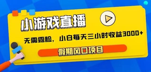 小游戏直播，假期风口项目，无需露脸，小白每天三小时，到账3000+-AI网创