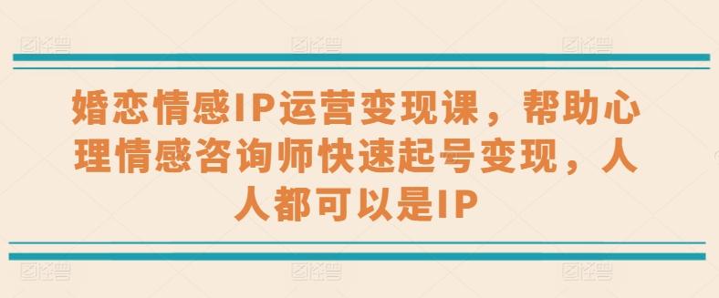 婚恋情感IP运营变现课，帮助心理情感咨询师快速起号变现，人人都可以是IP-AI网创