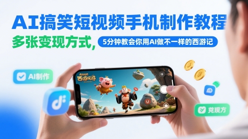 AI搞笑短视频手机制作教程，多张变现方式，5分钟教会你用AI做不一样的西游记-AI网创