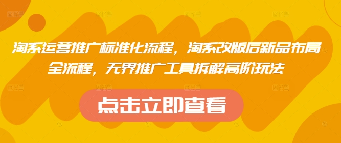 淘系运营推广标准化流程，​淘系改版后新品布局全流程，无界推广工具拆解高阶玩法-AI网创