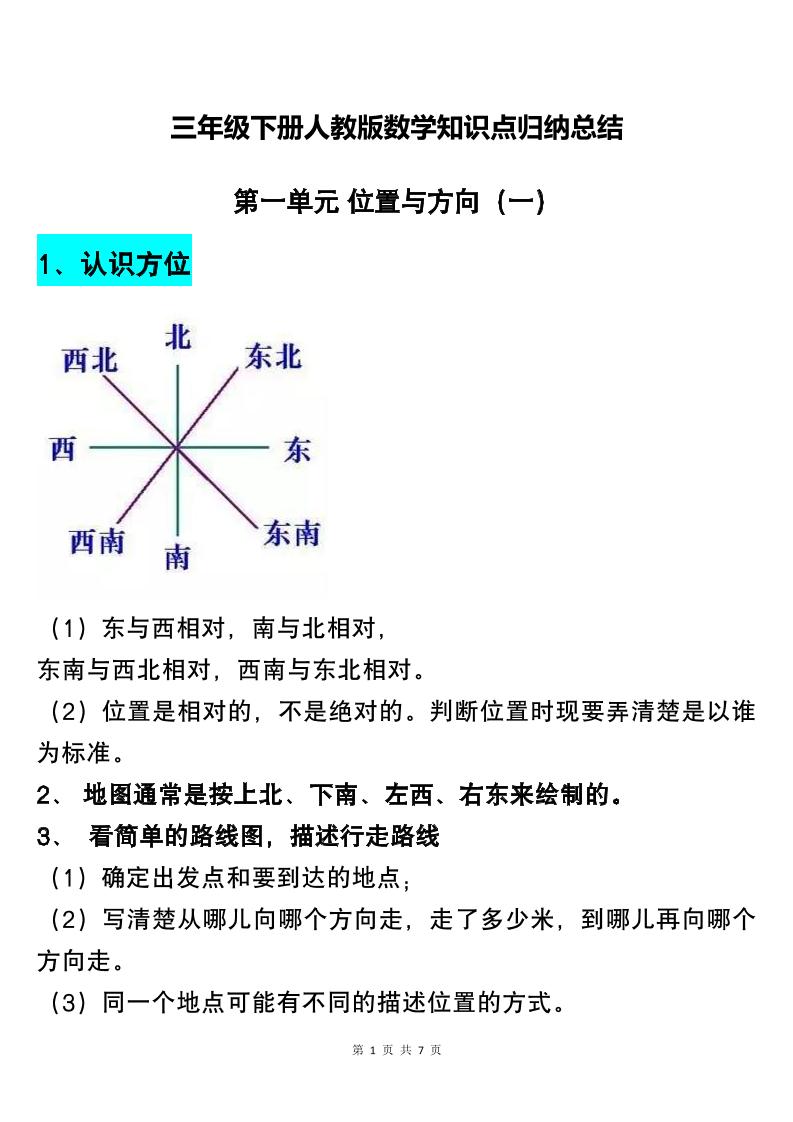 三下人教版数学知识点归纳总结-自学网资源