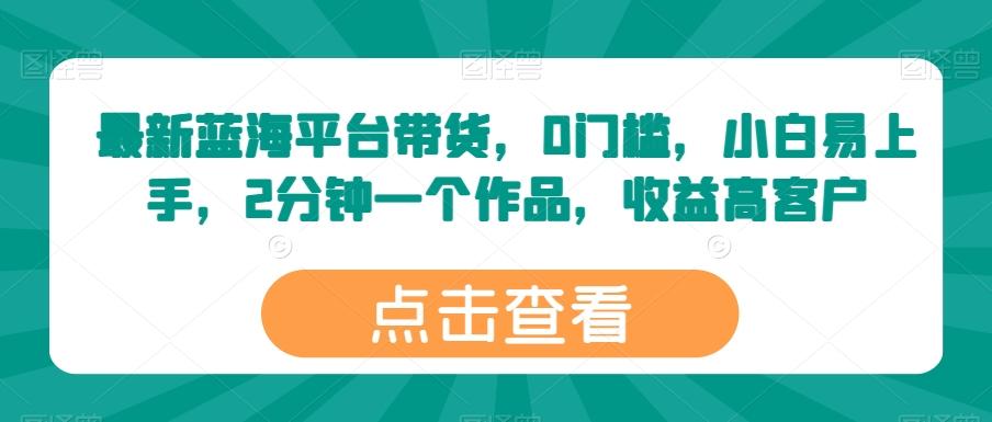 最新蓝海平台带货，0门槛，小白易上手，2分钟一个作品，收益高【揭秘】-AI网创