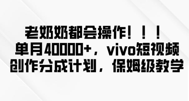 老奶奶都会操作，新平台无脑操作，单月40000+，vivo短视频创作分成计划【揭秘】-AI网创
