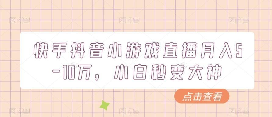 快手抖音小游戏直播月入5-10万，小白秒变大神-AI网创