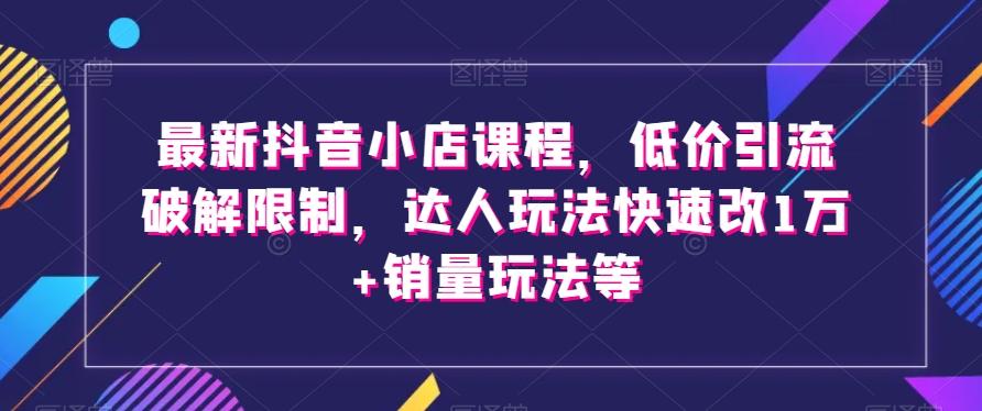 最新抖音小店课程，低价引流破解限制，达人玩法快速改1万+销量玩法等-AI网创
