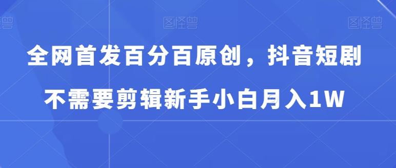 全网首发百分百原创，抖音短剧不需要剪辑新手小白月入1W-AI网创