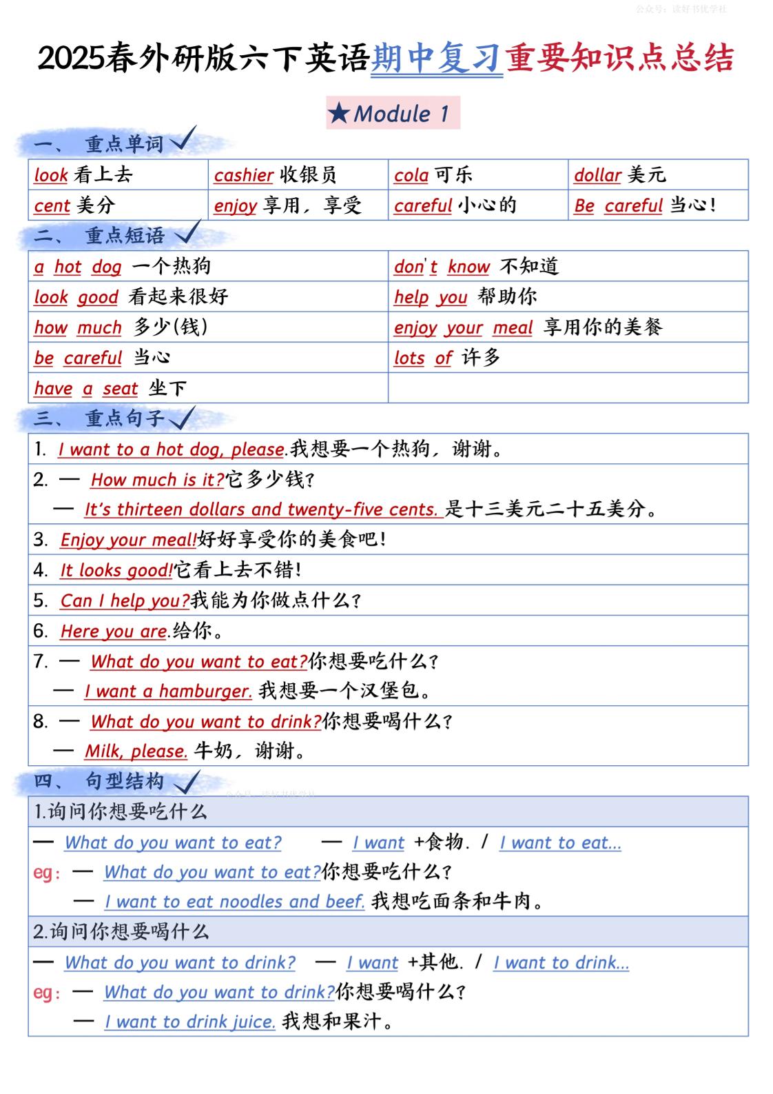 六下英语外研期中知识梳理-自学网资源