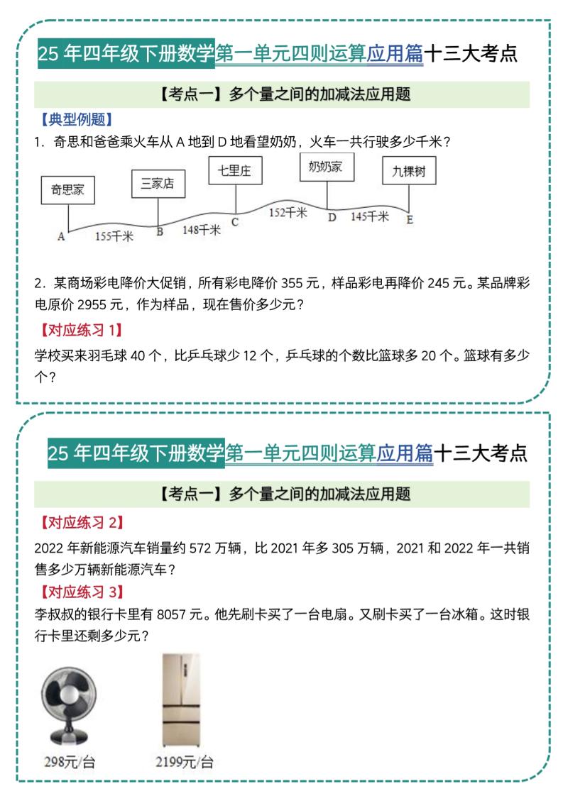 四年级下数学四则运算应用题篇十三大考点-自学网资源