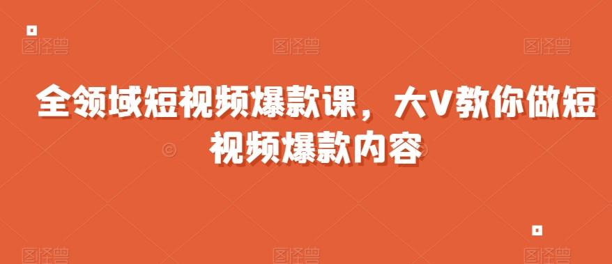 全领域短视频爆款课，全网两千万粉丝大V教你做短视频爆款内容-AI网创
