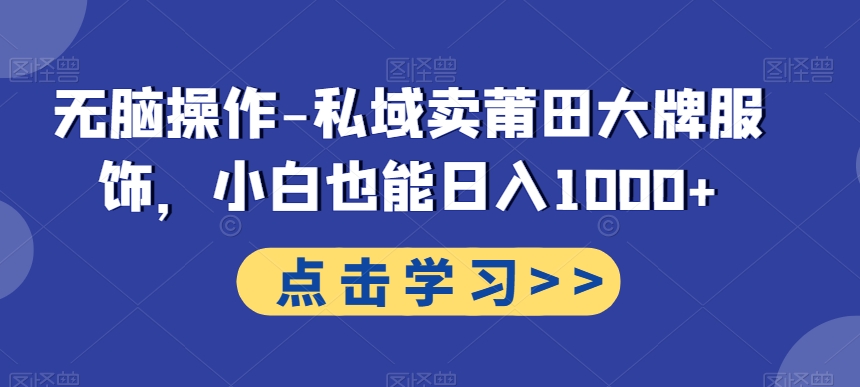 无脑操作-私域卖莆田大牌服饰，小白也能日入1000+-AI网创