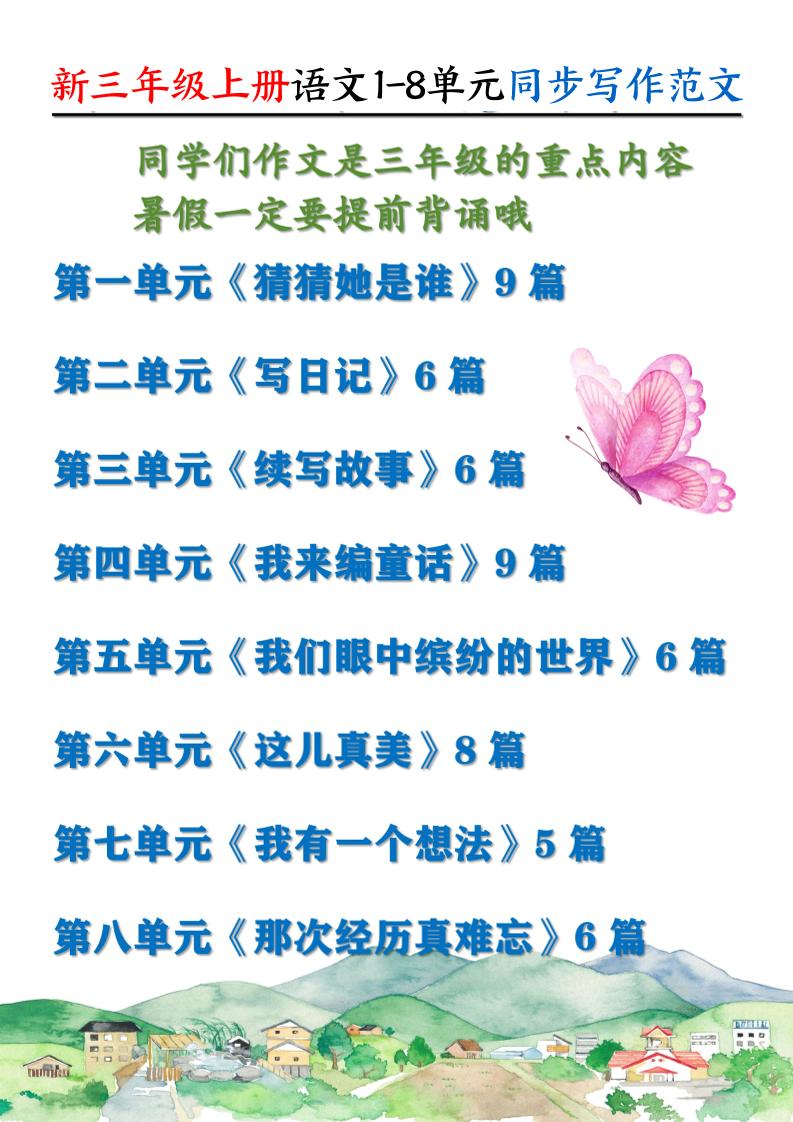 新三上语文1-8单元同步写作范文55篇（56页）-自学网资源