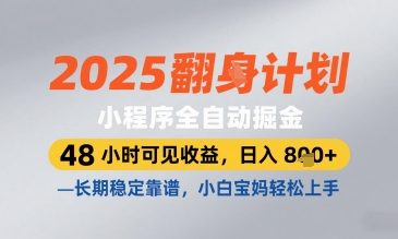 2025小程序全自动掘金，48 小时可见收益，日入8张，长期稳定靠谱，小白宝妈轻松上手【揭秘】-AI网创