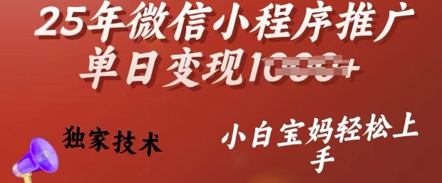 25年微信小程序推广单日变现多张，独家技术，小白宝妈轻松上手【揭秘】-AI网创