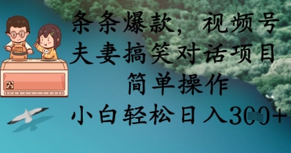 条条爆款，视频号夫妻搞笑对话项目，简单操作，小白轻松日入3张+-AI网创