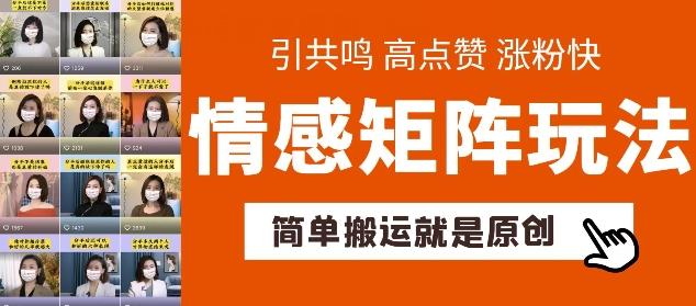 简单搬运，情感矩阵玩法，涨粉速度快，可带货，可起号【揭秘】-AI网创