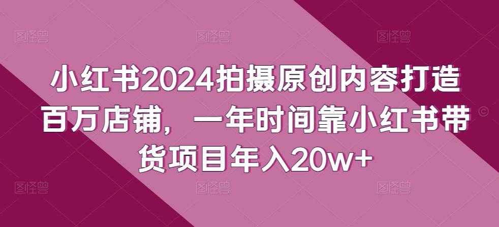 小红书2024拍摄原创内容打造百万店铺，一年时间靠小红书带货项目年入20w+-AI网创