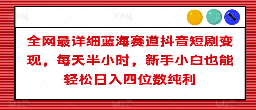 全网最详细蓝海赛道抖音短剧变现，每天半小时，新手小白也能轻松日入四位数纯利【揭秘】-AI网创