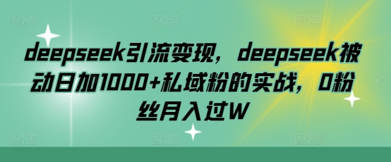 deepseek引流变现，deepseek被动日加1000+私域粉的实战，0粉丝月入过W-AI网创