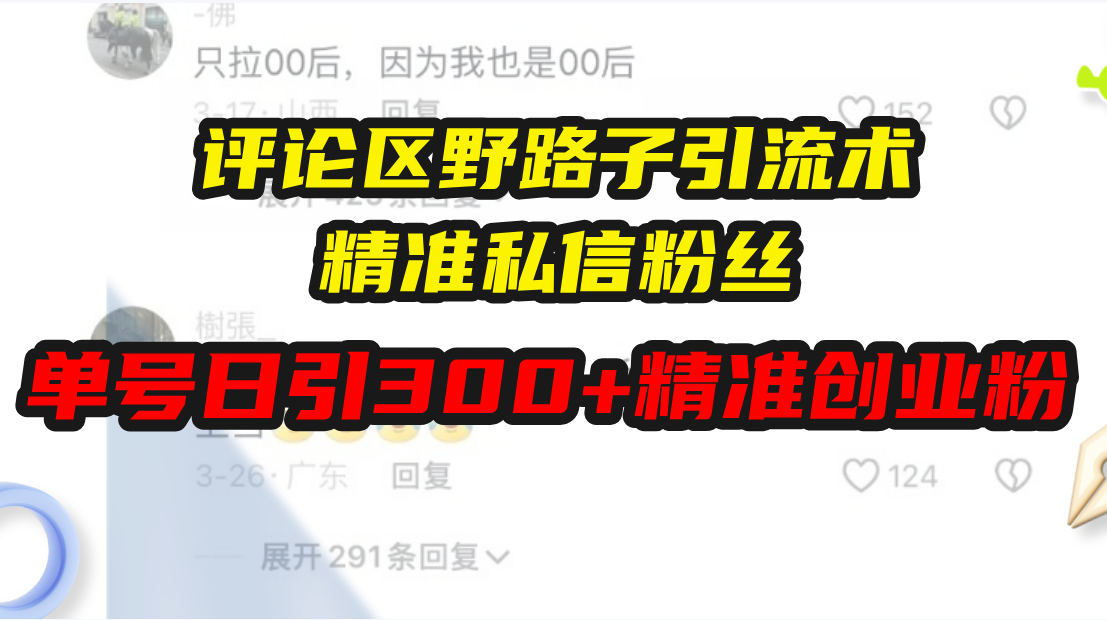 评论区野路子引流术，精准私信粉丝，单号日引流300+精准创业粉-AI网创