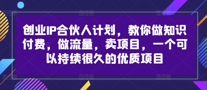 创业IP合伙人计划，教你做知识付费，做流量，卖项目，一个可以持续很久的优质项目-AI网创