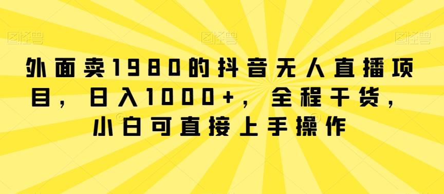外面卖1980的抖音无人直播项目，日入1000+，全程干货，小白可直接上手操作【揭秘】-AI网创