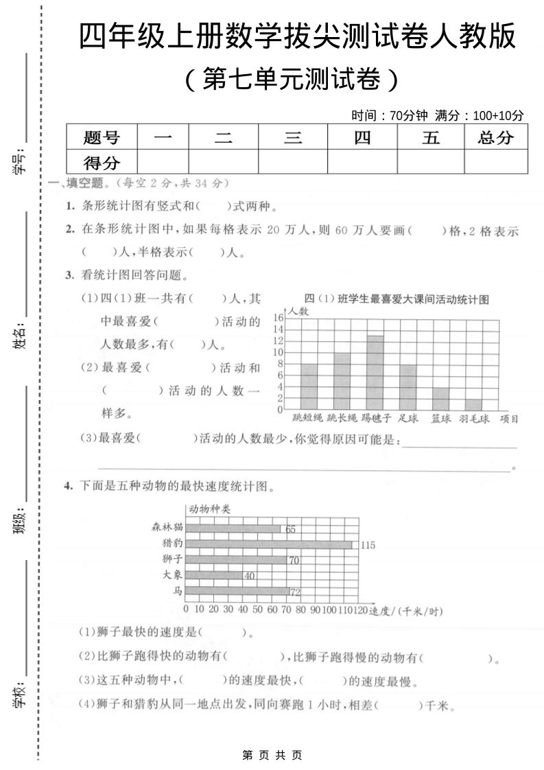 四年级上数学第七单元测试卷《人教版》-自学网资源