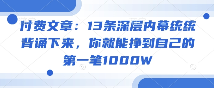 付费文章：13条深层内幕统统背诵下来，你就能挣到自己的第一笔1000W-AI网创