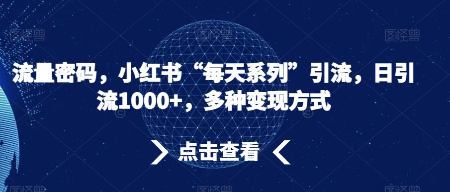 流量密码，小红书“每天系列”引流，日引流1000+，多种变现方式【揭秘】-AI网创