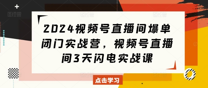 2024视频号直播间爆单闭门实战营，视频号直播间3天闪电实战课-AI网创