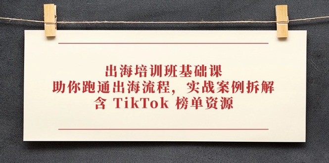 出海培训班基础课，助你跑通出海流程，实战案例拆解，含 TikTok 榜单资源-AI网创