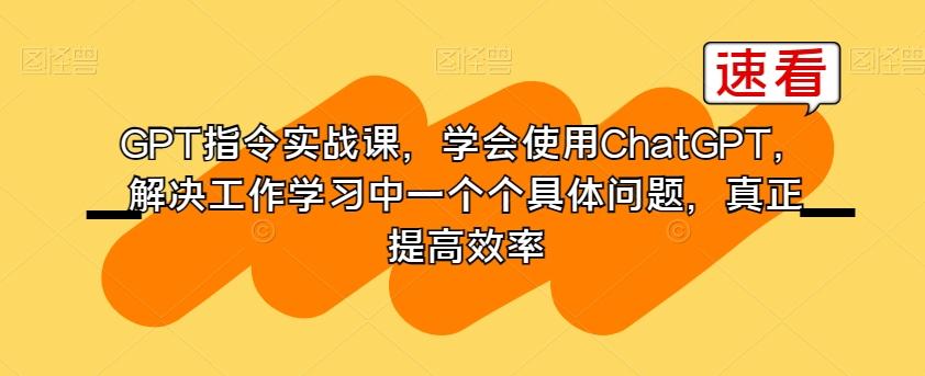 GPT指令实战课，学会使用ChatGPT，解决工作学习中一个个具体问题，真正提高效率-AI网创