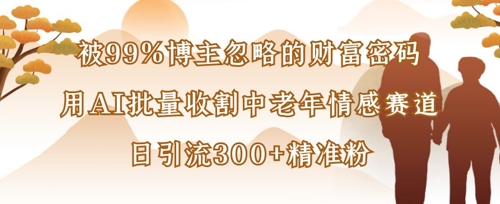 被99%博主忽略的财富密码：用AI批量收割中老年情感赛道，日引流300+精准粉-AI网创