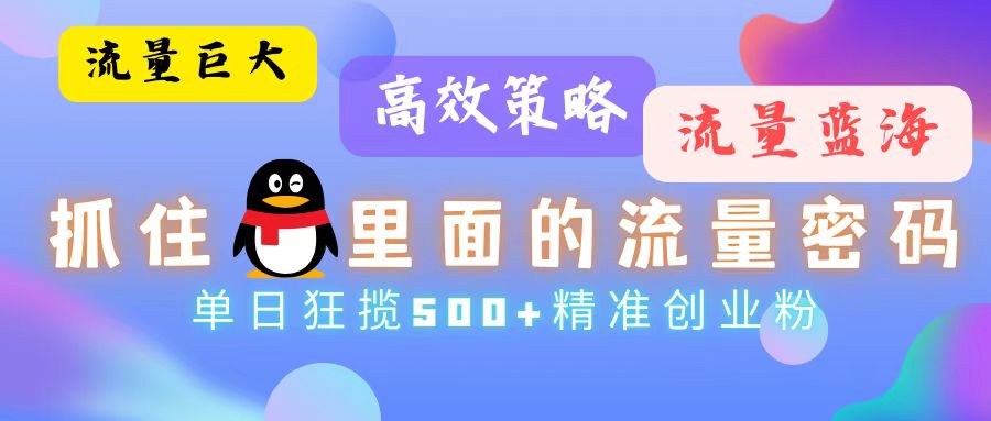 流量蓝海，抓住QQ里面的流量密码！高效策略，单日狂揽500+精准创业粉-自学网资源