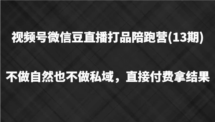视频号微信豆直播打品陪跑(13期)，不做不自然流不做私域，直接付费拿结果-AI网创